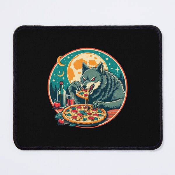 Item preview, retro wolf eats pizza designed and sold by EuropeanPrints.