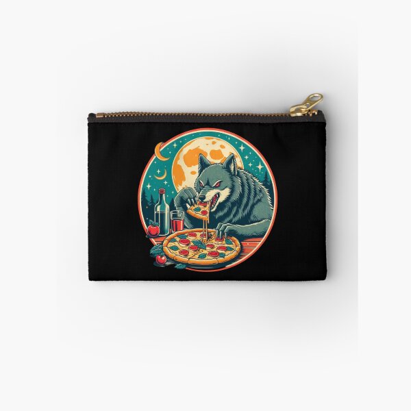 Item preview, retro wolf eats pizza designed and sold by EuropeanPrints.