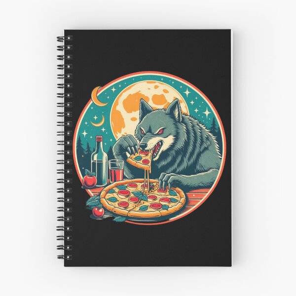 Item preview, retro wolf eats pizza designed and sold by EuropeanPrints.