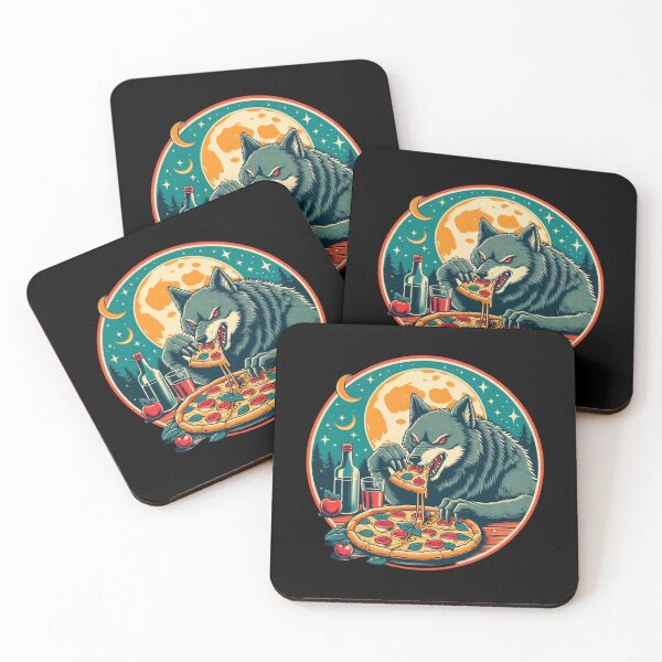 Item preview, retro wolf eats pizza designed and sold by EuropeanPrints.