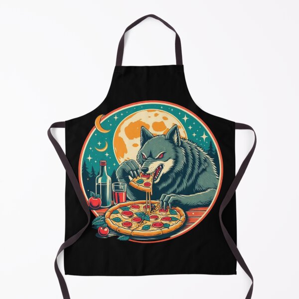Item preview, retro wolf eats pizza designed and sold by EuropeanPrints.