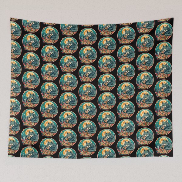 Item preview, retro wolf eats pizza designed and sold by EuropeanPrints.