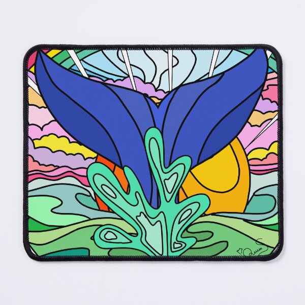 Item preview, Stained Glass Trippy Whale Tail in Sunrise Ocean with Rainbow designed and sold by QueenS-Gallery.