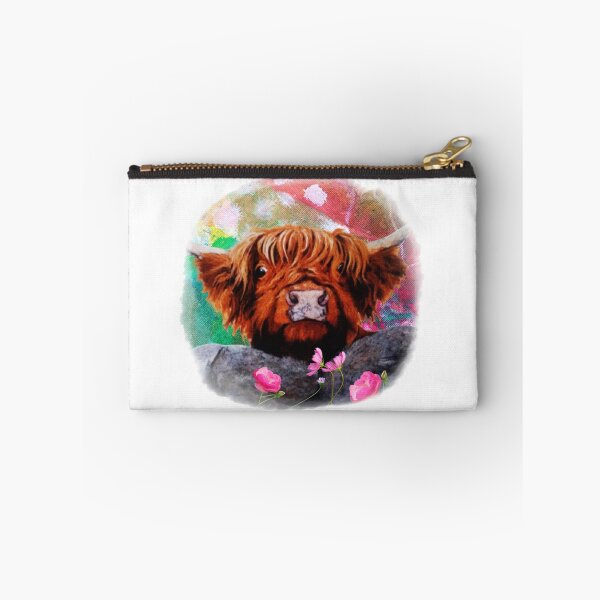 Item preview, Scotish cattle, highland cow, farm animals, pink flowers designed and sold by NessArtByEwa.