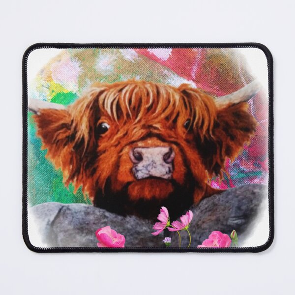 Item preview, Scotish cattle, highland cow, farm animals, pink flowers designed and sold by NessArtByEwa.