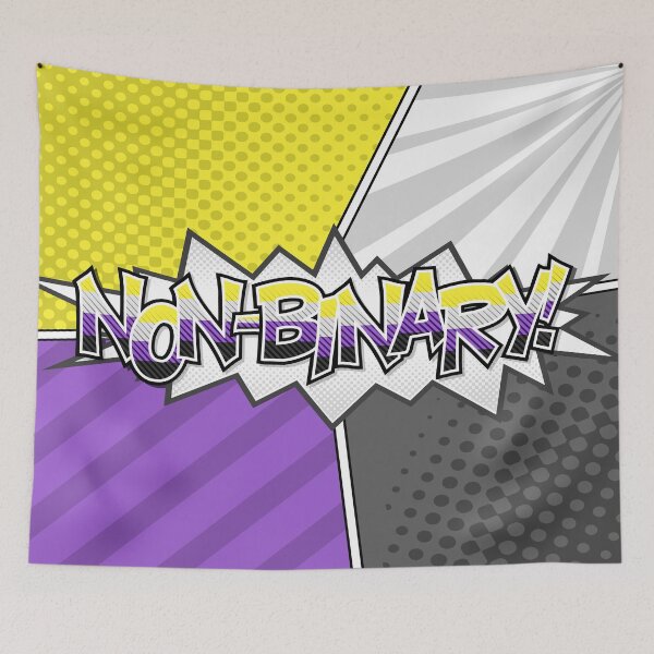 Item preview, Halftone Non-Binary Pride Typography with Flag Background designed and sold by LiveLoudGraphic.