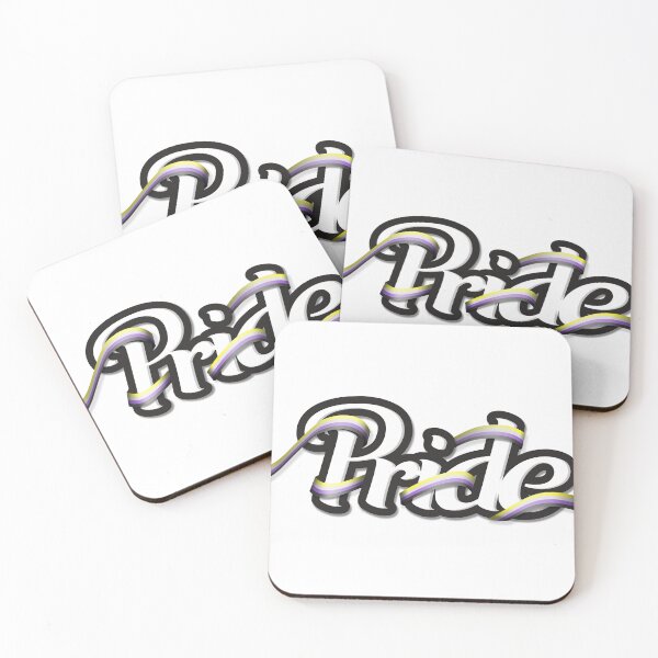 Item preview, Non-Binary pride flag colored ribbon wrapped around the letters of the word PRIDE designed and sold by LiveLoudGraphic.