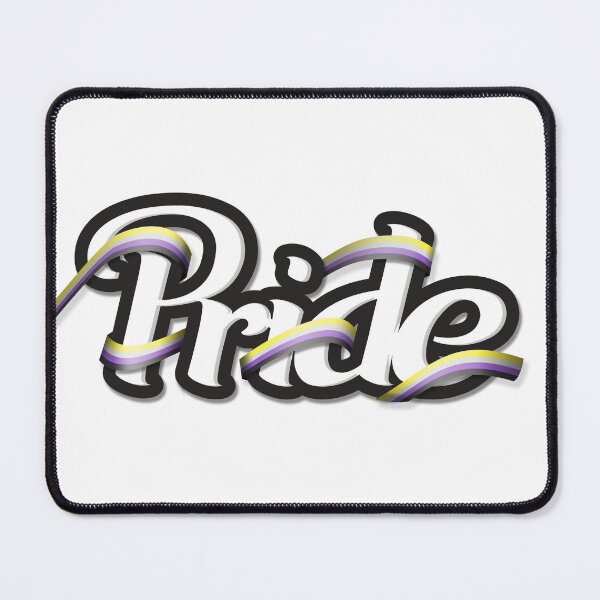 Item preview, Non-Binary pride flag colored ribbon wrapped around the letters of the word PRIDE designed and sold by LiveLoudGraphic.