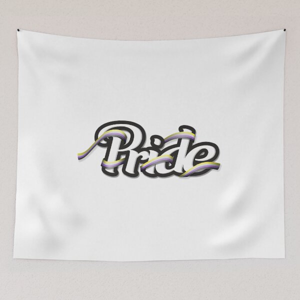 Item preview, Non-Binary pride flag colored ribbon wrapped around the letters of the word PRIDE designed and sold by LiveLoudGraphic.