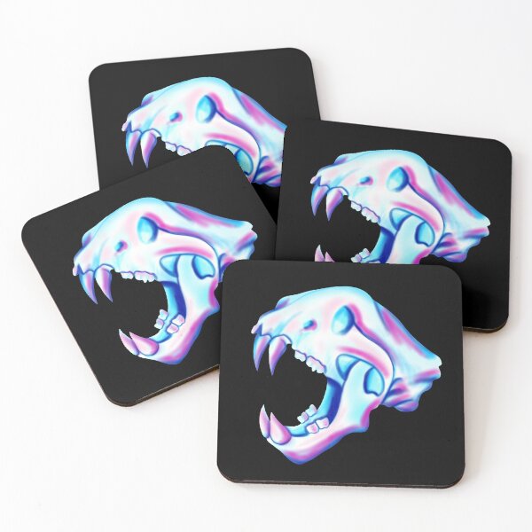 Item preview, A saber-toothed tiger skull in pink, magenta and blue with a black border designed and sold by katecheerycake.