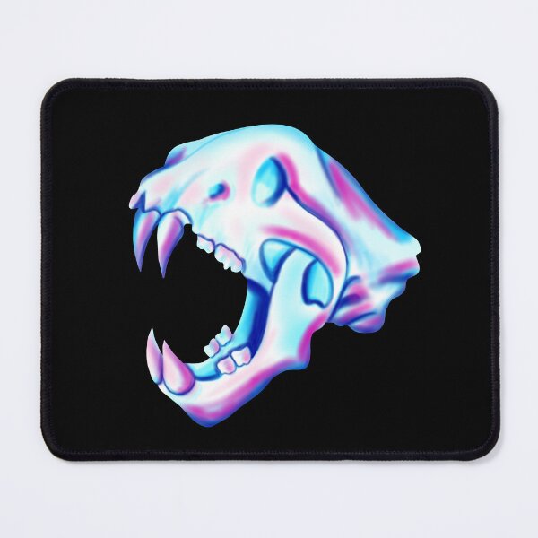 Item preview, A saber-toothed tiger skull in pink, magenta and blue with a black border designed and sold by katecheerycake.