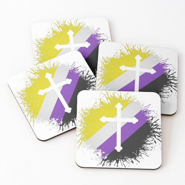 Item preview, Paint Splatter Non-Binary Pride Flag Cross Symbol designed and sold by LiveLoudGraphic.
