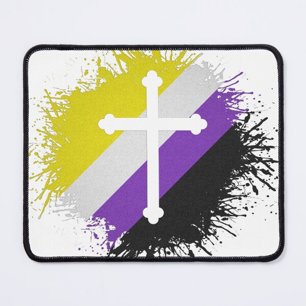 Item preview, Paint Splatter Non-Binary Pride Flag Cross Symbol designed and sold by LiveLoudGraphic.