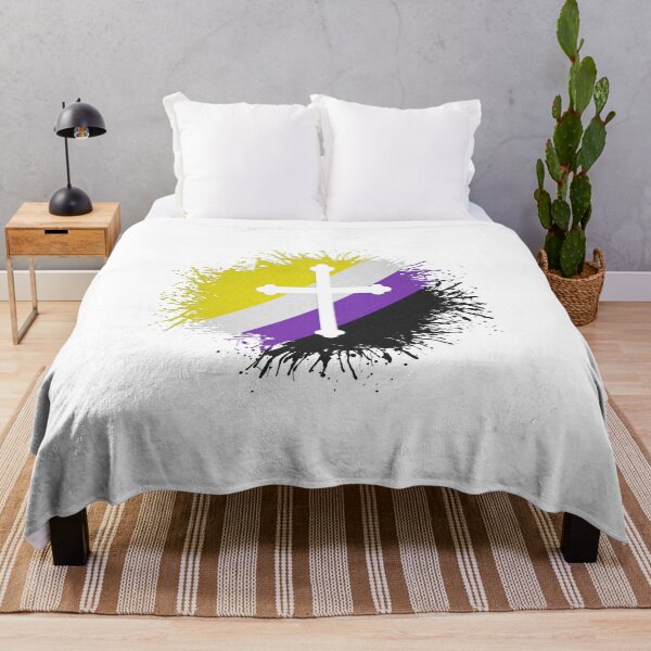 Item preview, Paint Splatter Non-Binary Pride Flag Cross Symbol designed and sold by LiveLoudGraphic.