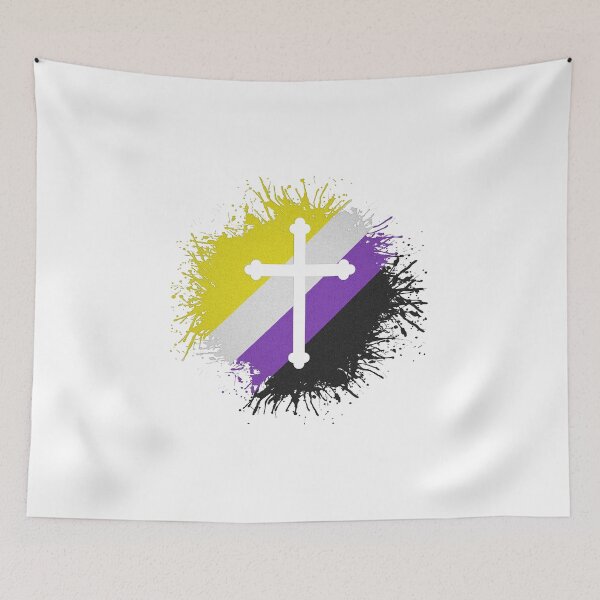 Item preview, Paint Splatter Non-Binary Pride Flag Cross Symbol designed and sold by LiveLoudGraphic.