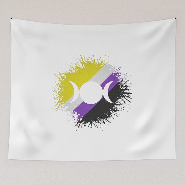 Item preview, Paint Splatter Non-Binary Pride Flag Triple Goddess Moon Symbol designed and sold by LiveLoudGraphic.