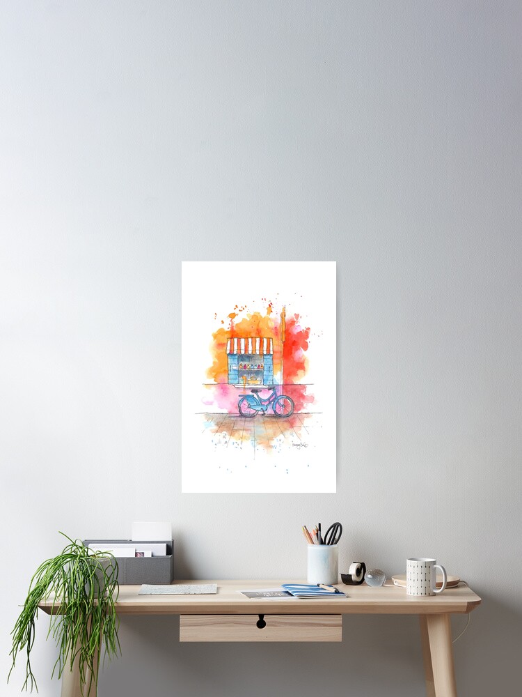 Thumbnail 1 of 3, Poster, Blue Bicycle Watercolor designed and sold by staceycreek.