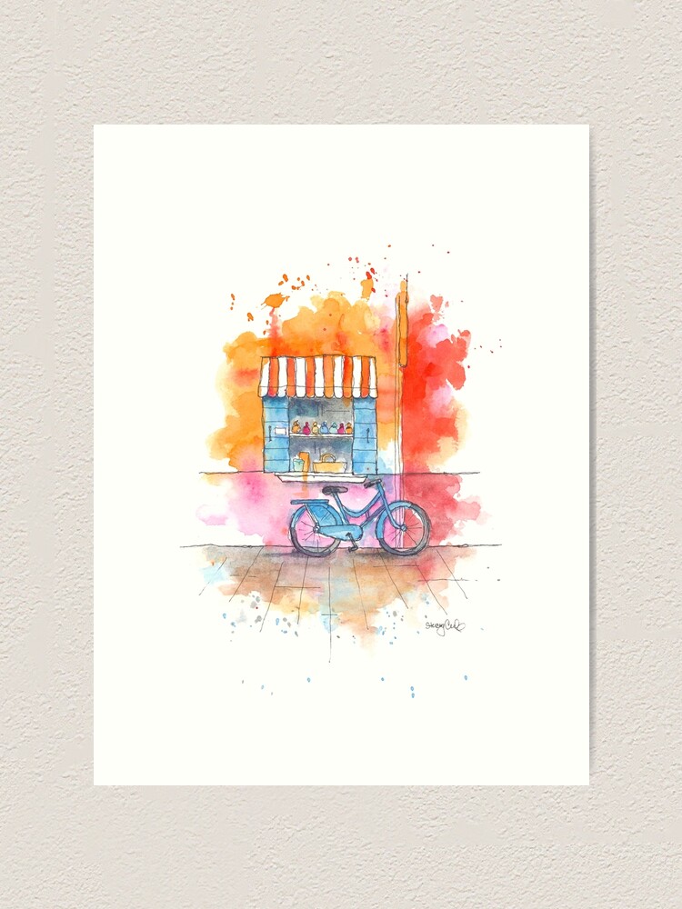 Thumbnail 2 of 3, Art Print, Blue Bicycle Watercolor designed and sold by staceycreek.