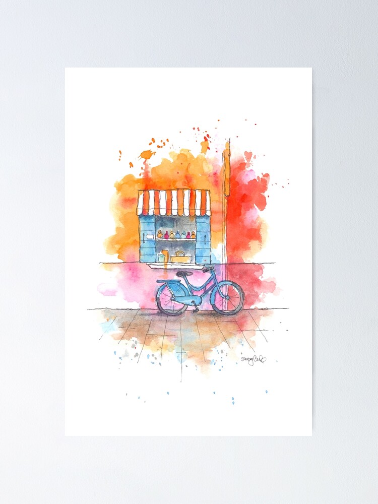 Thumbnail 2 of 3, Poster, Blue Bicycle Watercolor designed and sold by staceycreek.