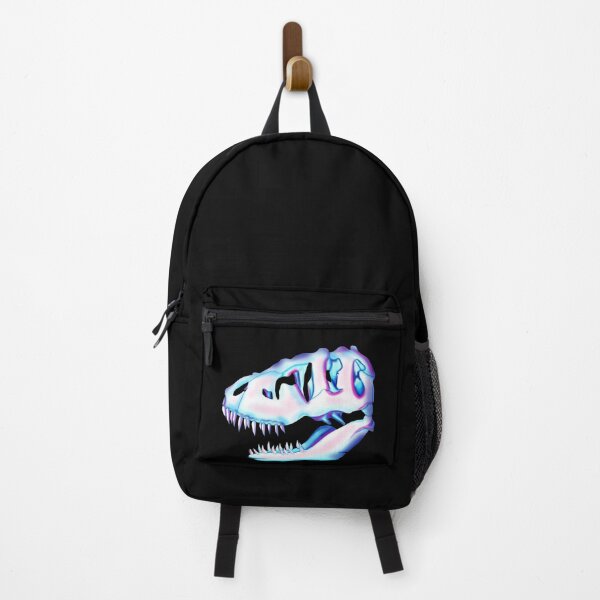 Item preview, T-Rex dinosaur skull in blue, pink, magenta and turquoise with black border designed and sold by katecheerycake.