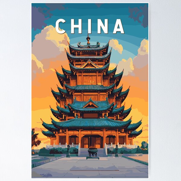 Aperçu de l'œuvre Illustration de Chine, art de voyage, vintage créée et vendue par KrisSidDesigns.