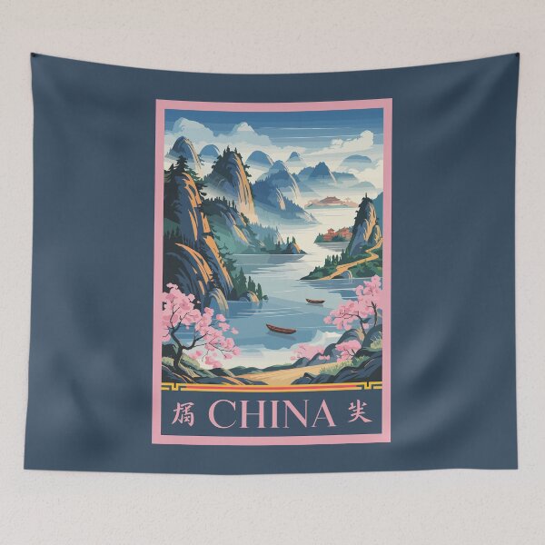 Item preview, China Illustration Pink Travel Art Vintage designed and sold by KrisSidDesigns.