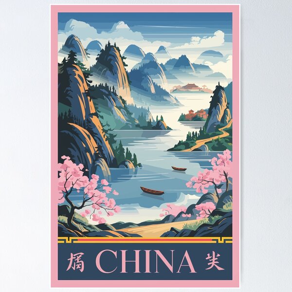 Aperçu de l'œuvre Illustration de Chine Rose Voyage Art Vintage créée et vendue par KrisSidDesigns.