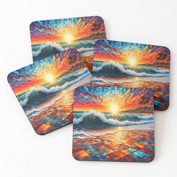 Artikelvorschau, Tropischer Strand bei Sonnenuntergang in abstrakter Mosaikkunst entworfen und verkauft von JackFreestone.