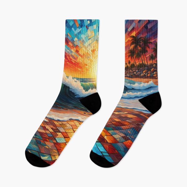 Artikelvorschau, Tropischer Strand bei Sonnenuntergang in abstrakter Mosaikkunst entworfen und verkauft von JackFreestone.