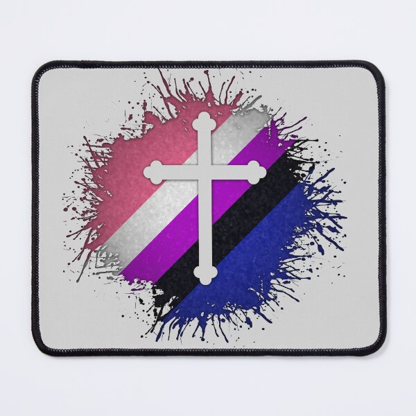 Item preview, Paint Splatter Gender Fluid Pride Flag Cross Symbol designed and sold by LiveLoudGraphic.