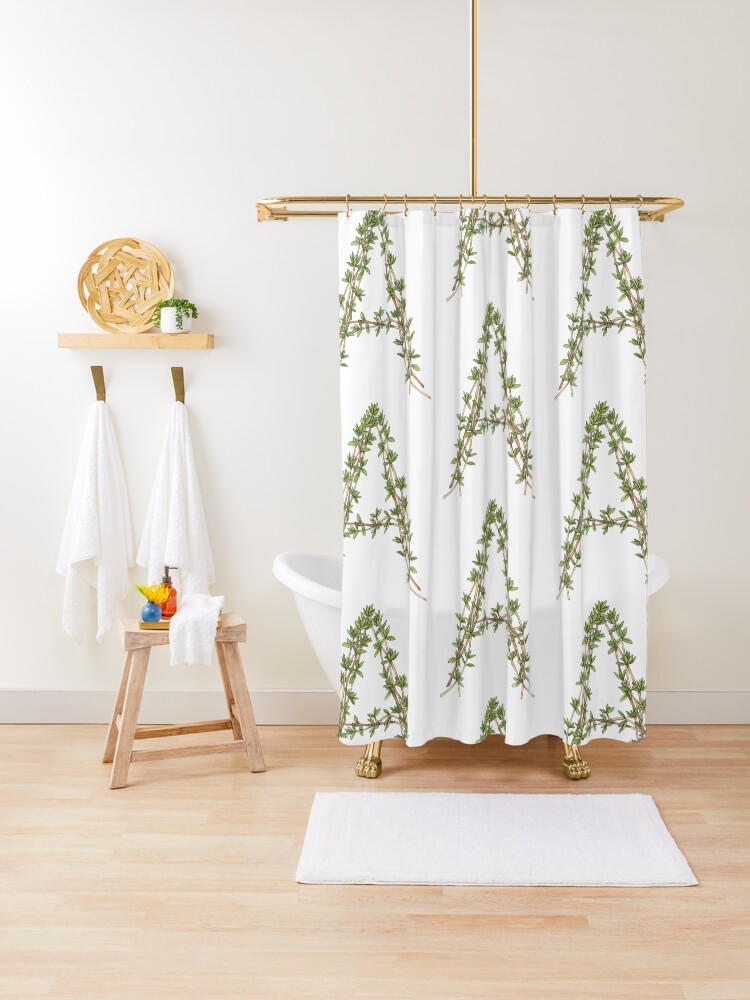 Thumbnail 1 of 5, Shower Curtain, THYME LETTER A designed and sold by Art-type.