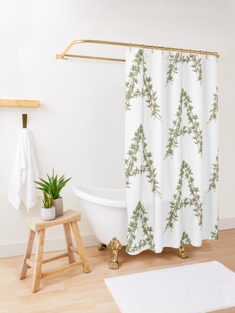Thumbnail 3 of 5, Shower Curtain, THYME LETTER A designed and sold by Art-type.