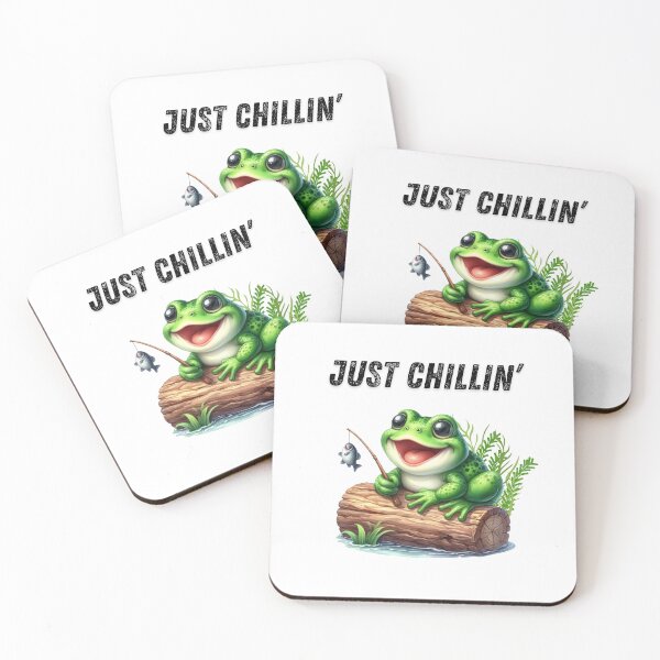 Item preview, Just chillin' - Cute frog fishing perched on a log designed and sold by Fantacaroo Designs.