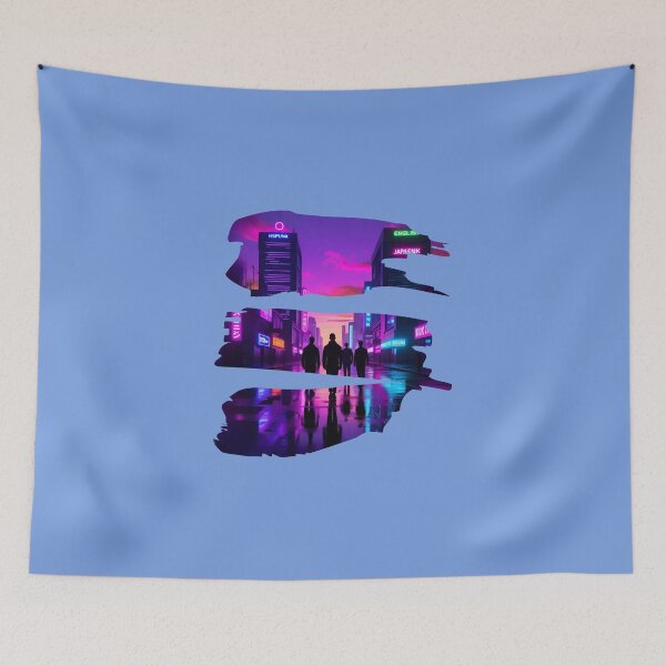 Item preview, Cyberpunk Neon Skyline Futuristic Cityscape Wave designed and sold by ErSaSolutions.
