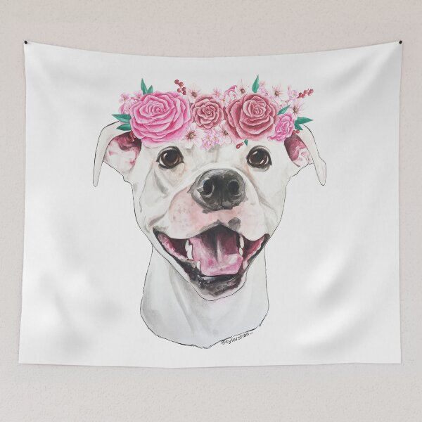 Item preview, CUSTOM White Pitbull Pitti dog with flower crown designed and sold by tylershae.