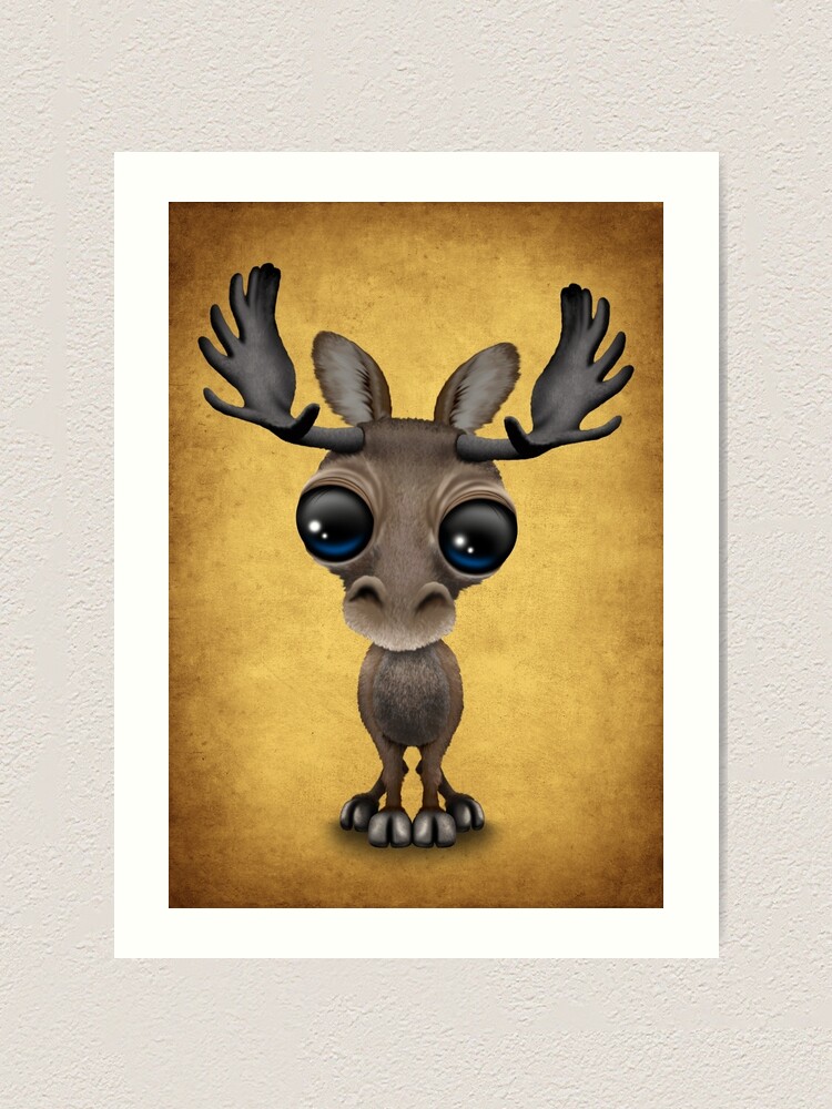 Cute Curious Baby Moose Calf With Big Eyes On Yellow Art Print By Jeffbartels Redbubble