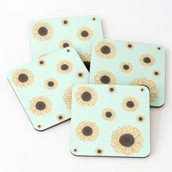 Item preview, "Charming Sunflower Pattern on Mint Green Background designed and sold by avellis illustrations.