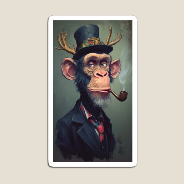 Aperçu de l'œuvre Singe fumeur élégant en tenue victorienne – Art anthropomorphique surréaliste créée et vendue par -DEEWOLF-.