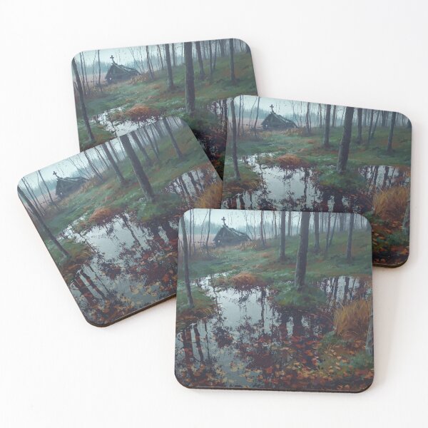 Item preview, Mysterious Abandoned Cabin in Foggy Forest - Dark Fantasy Landscape designed and sold by -DEEWOLF-.