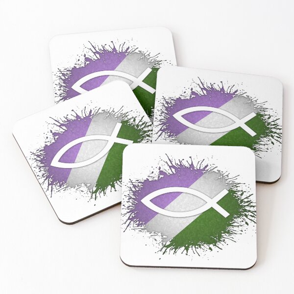 Item preview, Paint Splatter Genderqueer Pride Flag Fish Symbol designed and sold by LiveLoudGraphic.