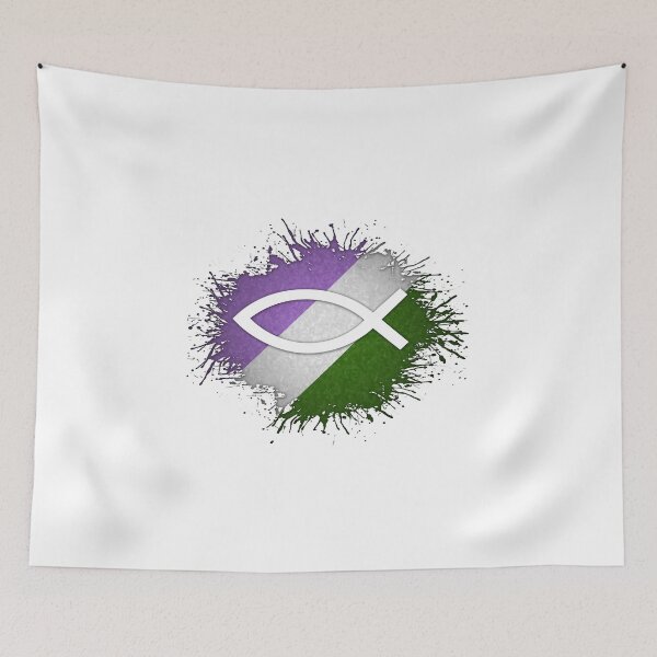Item preview, Paint Splatter Genderqueer Pride Flag Fish Symbol designed and sold by LiveLoudGraphic.