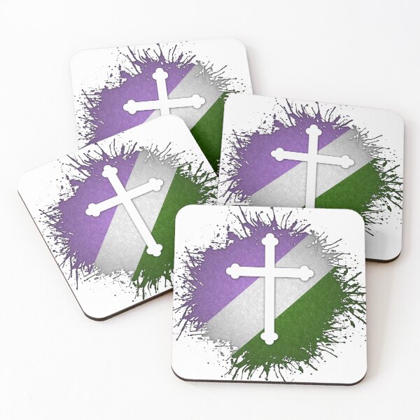 Item preview, Paint Splatter Genderqueer Pride Flag Cross Symbol designed and sold by LiveLoudGraphic.