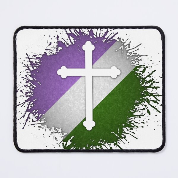 Item preview, Paint Splatter Genderqueer Pride Flag Cross Symbol designed and sold by LiveLoudGraphic.