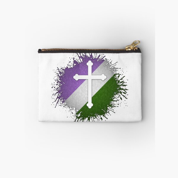 Item preview, Paint Splatter Genderqueer Pride Flag Cross Symbol designed and sold by LiveLoudGraphic.