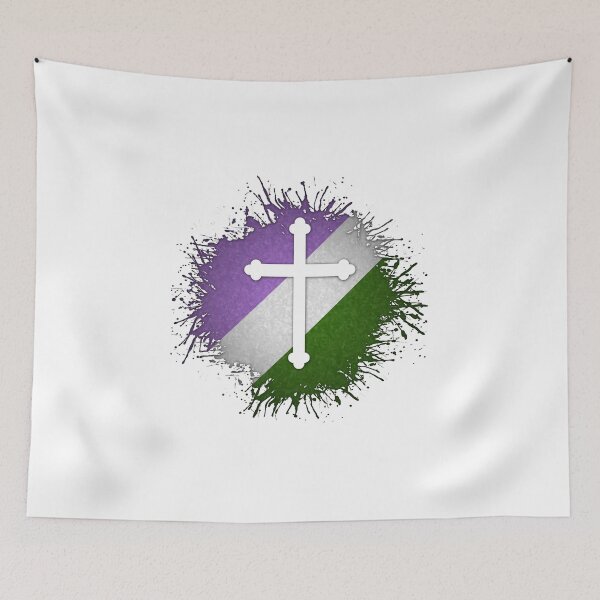 Item preview, Paint Splatter Genderqueer Pride Flag Cross Symbol designed and sold by LiveLoudGraphic.