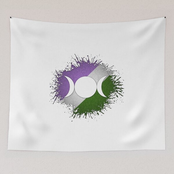 Item preview, Paint Splatter Genderqueer Pride Flag Triple Goddess Moon Symbol designed and sold by LiveLoudGraphic.