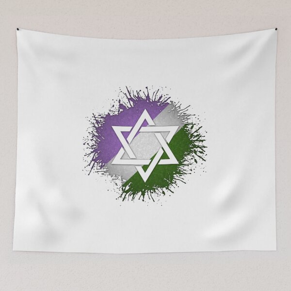Item preview, Paint Splatter Genderqueer Pride Flag Star of David Symbol designed and sold by LiveLoudGraphic.