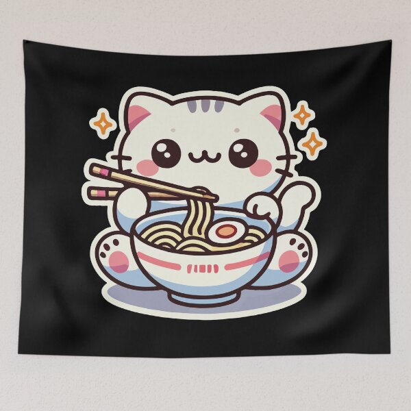 Item preview, Kawaii Cat Eating Ramen – Cute Noodle Lover designed and sold by chantastical.