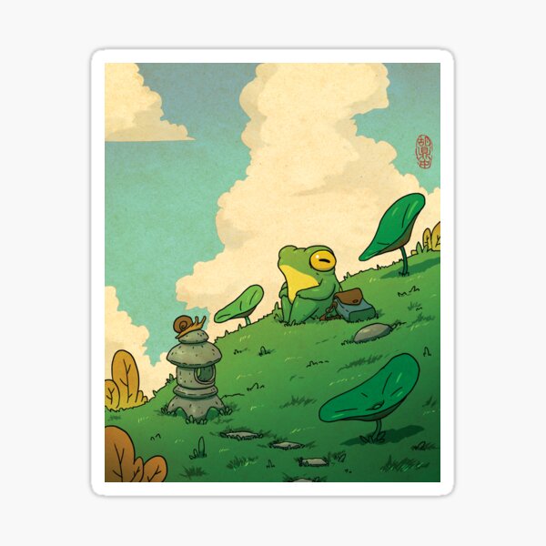 Item preview, Frog Relaxing on Hill Daytime Poster magical asian style artwork designed and sold by DingHuArt.