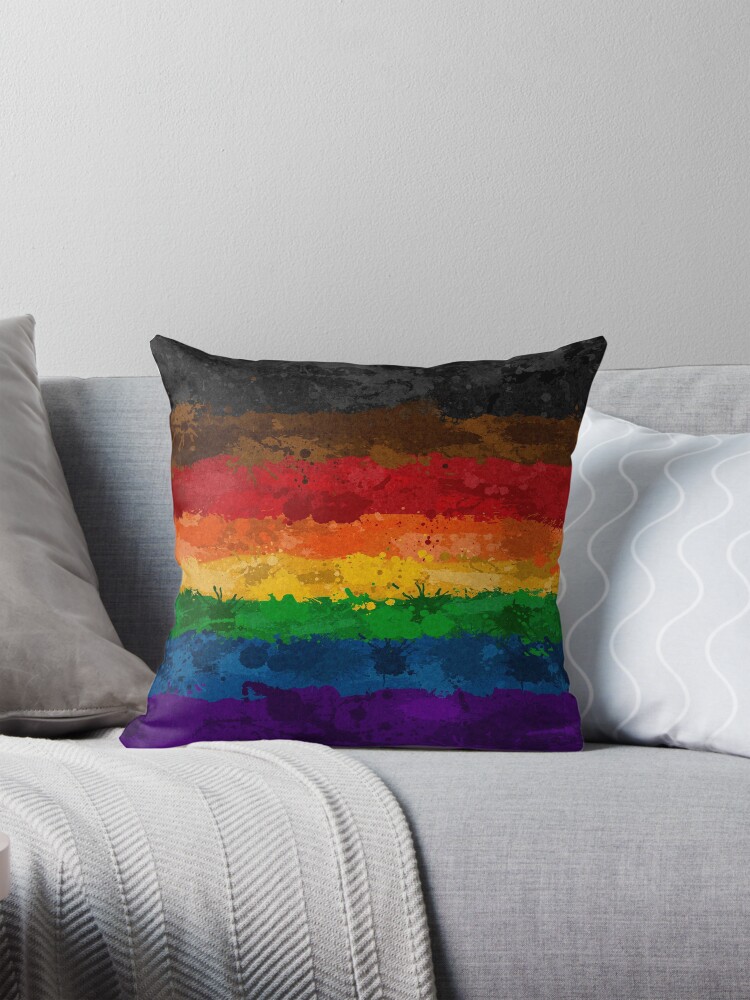 Thumbnail 1 of 4, Pillow, Abstract Paint Splatter Inclusive Rainbow Pride Flag Pattern designed and sold by LiveLoudGraphic.
